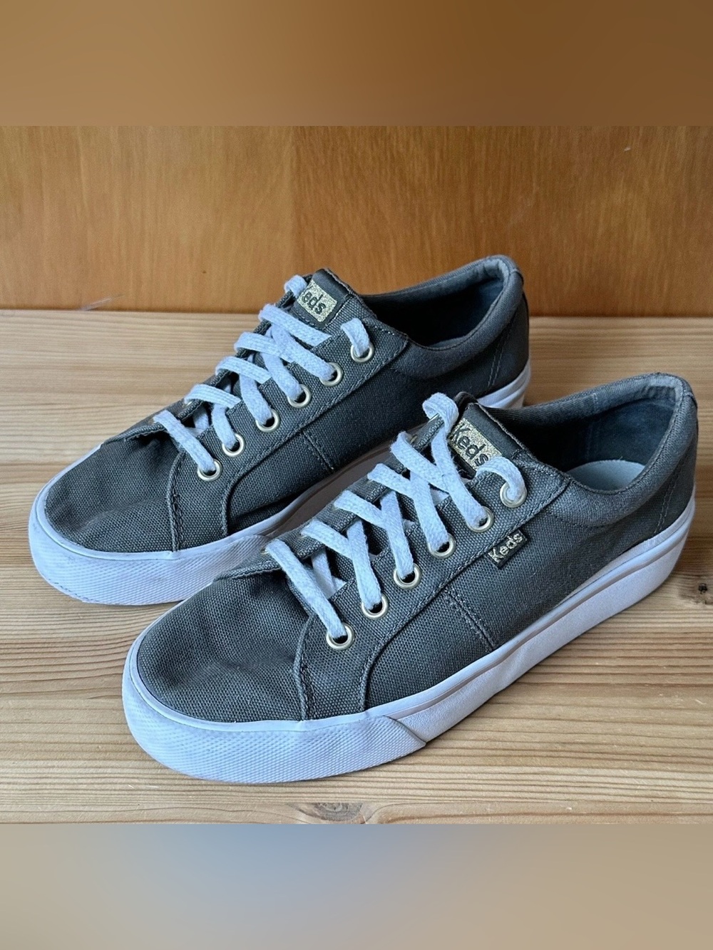 Keds Softella Women’s Size 6.5 Green/Gray Canvas Casual Lace-Up Sneakers